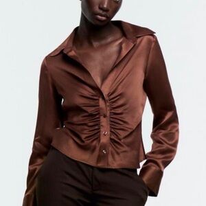 Zara Women's Chocolate Button-Down Shirt